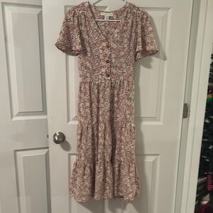 Monteau Pink and Cream Floral Midi Dress